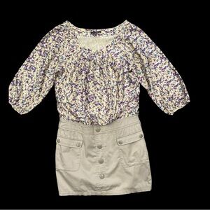 BETU SZ 8 (40) purpke multi-colored floral print top & solid lilac mini skirt